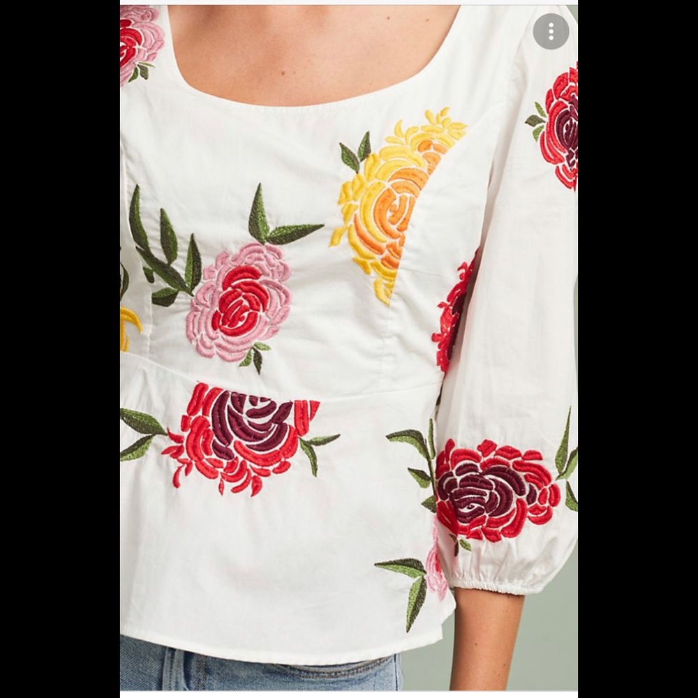Maeve anthropologie Petal Embroidered Poplin Top S